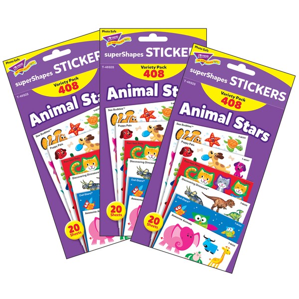 Trend Enterprises Animal Stars superShapes Stickers-Large Variety Pack, PK1224 T46928 - main